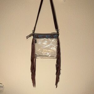 Myra Bag Clear Crossbody with Brown Fringe